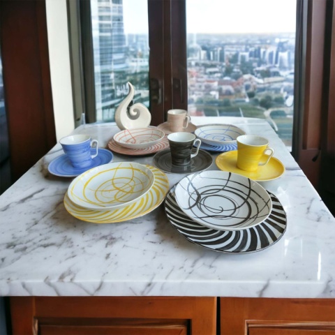 Zestaw porcelany ręcznie malowany Cytryn dla 1 osoby 4 - el